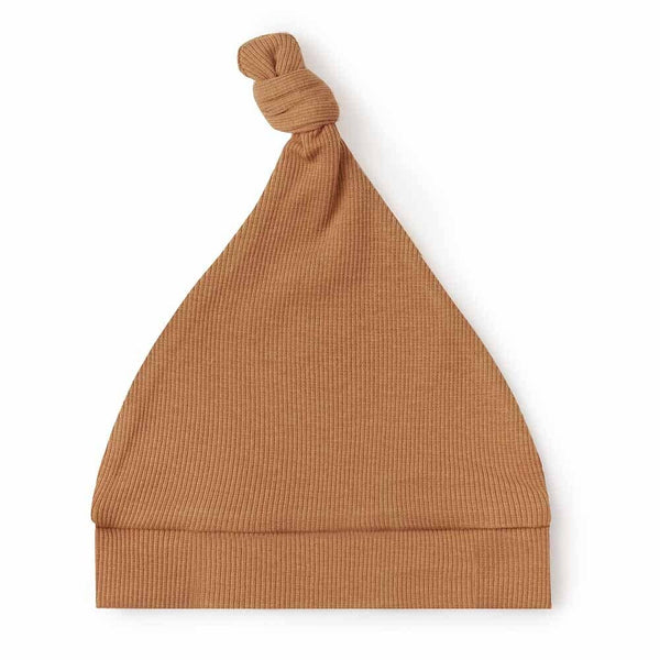 CHESTNUT RIBBED KNOTTED BEANIE